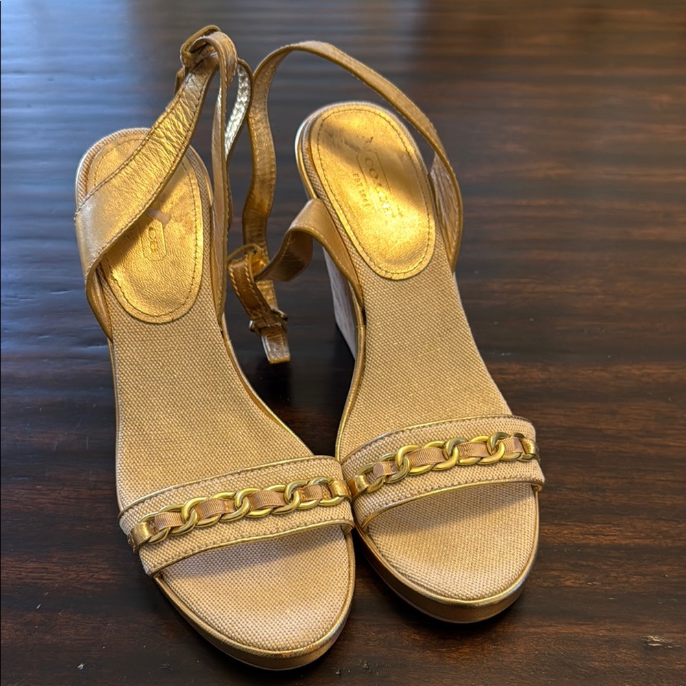 Coach Gold Heels with Chain Detail
